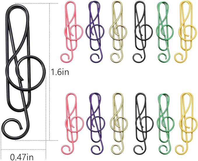 Outus 200 Pcs Music Paper Clips 6 Colors Metal Musical Notes Paper Clips Treble Clef Paper Clips Funny Music Teacher Gifts for Desk Bookmark Office School Notebook
