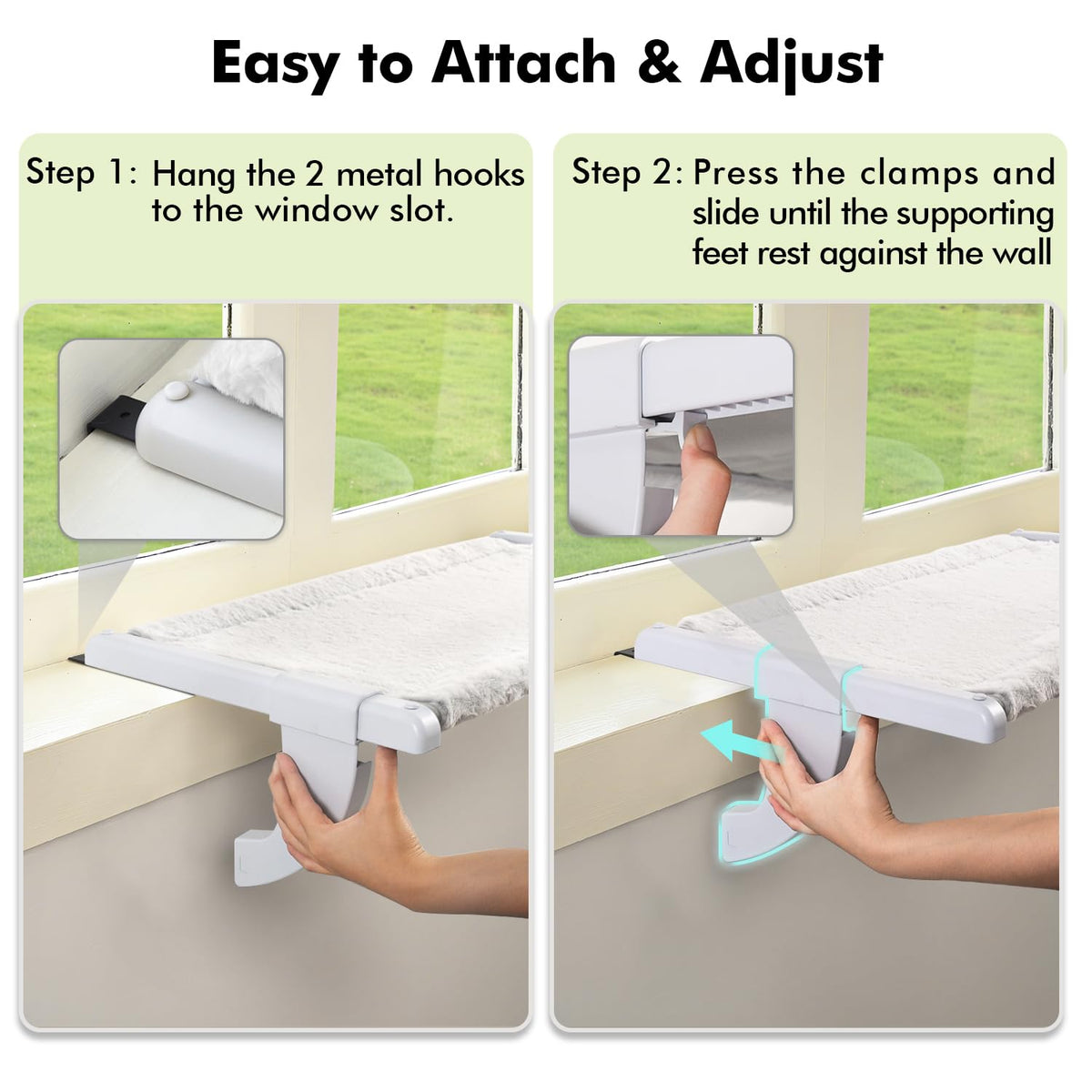 Zoratoo Window Sill Mount Cat Perch for Indoor Cats, One-Step Sliding Clamping Slot Adjustment Cat Hammock with Washable Cover, No Suction Cups Pet Bed for Windowsill & Bedside (XL)