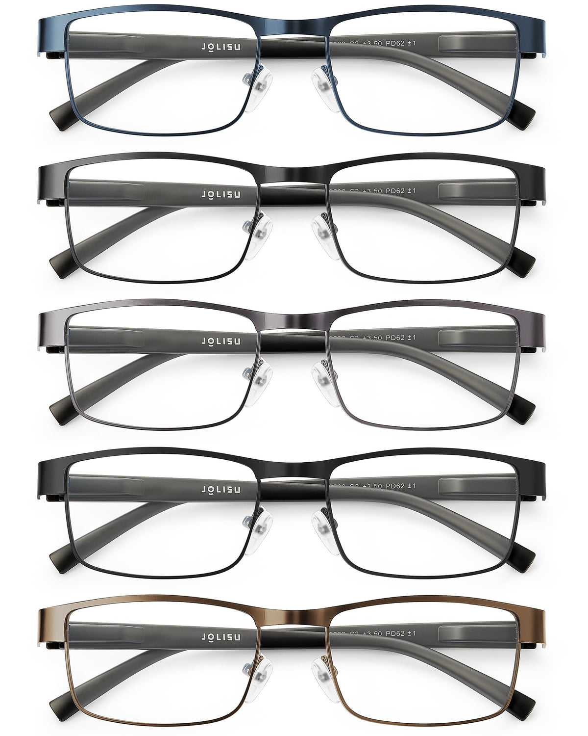 JOLISU 5PCS Reading Glasses Men - Blue Light Blocking Computer Metal Thin Frame Readers For Mens/Women（3.00）