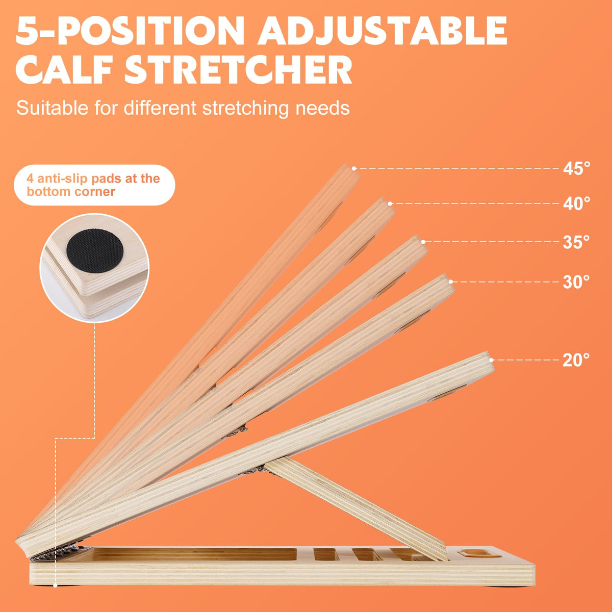 Portable Slant Board for Calf Stretching, Adjustable Wooden Calf Stretcher Incline Board, Calf Stretch Board for Squats Leg Knees Heel Ankle Stretching