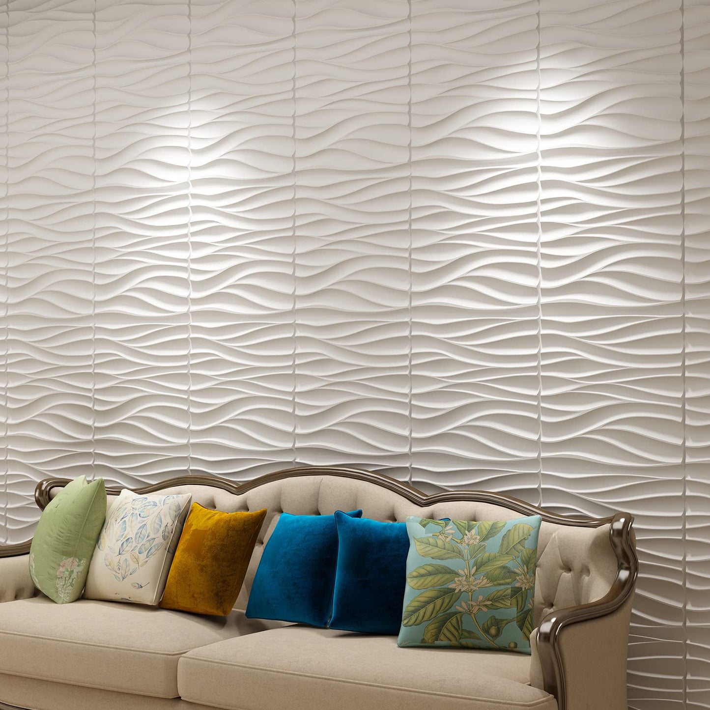 Art3d 19.7" x 19.7" (Pack of 12) Wall Panel Wavy, White