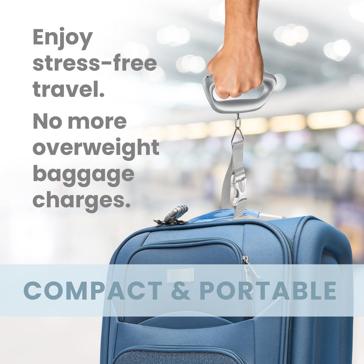Smart Weigh Digital Portable Luggage Scale, 50kg /110lbs Capacity, with EZ Grip Handle, Travel Hanging Scale w/Strap, Bag Weight Gadget w/Tare Function for Suitcases, Batteries Included, Silver