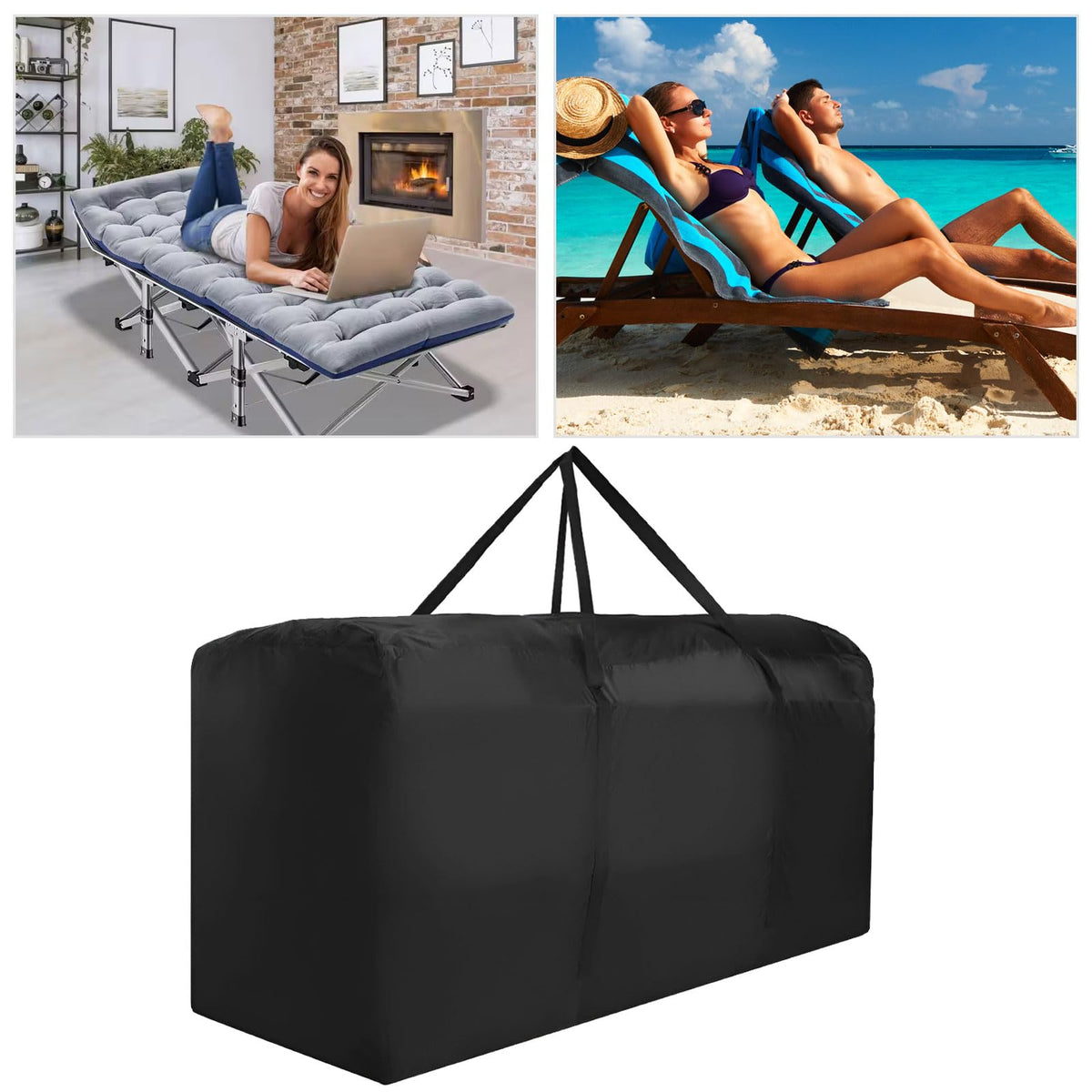Patio Waterproof Extra Large Protective Zippered Outdoor Cushion Furniture Storage Bag with Handles, 68in L x 30in W x 20in H (1 Pack)
