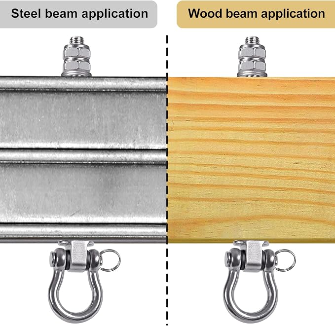 SELEWARE Heavy Duty Bearing Swing Hangers, 4 Pack Stainless Steel Hooks for Wood and Steel Beam, Sets Hardware for Hammock, Yoga, Porch, Heavy Bag, 7" x M2/5", 1500LB Capacity