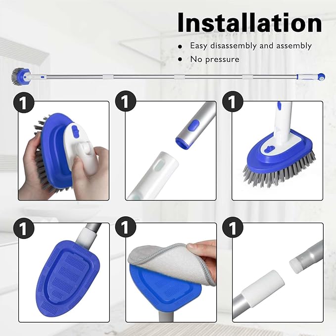 Tub Brush Scrubber with 58“ Long Handle,3 in 1 Tub and Tile Cleaning Brush for Cleaning Bathroom Kitchen Toilet Wall Tub Tile Sink Non-Scratch (3 Handles)