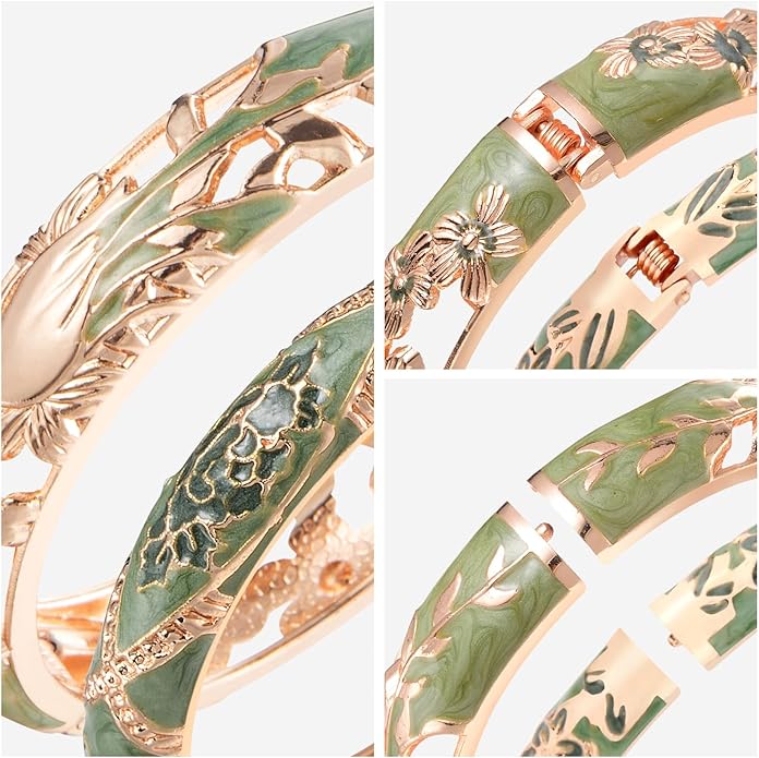 wynameleri Vintage Cloisonne Jewelry Gorgeous Rhinestone Handcrafted Bracelets Enamel Flower Bird Hinged Cuff Bangles Gifts 88A