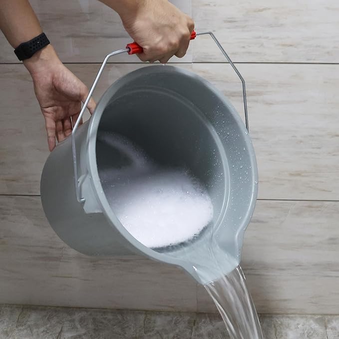 6 Pcs Commercial Bucket with Ergonomic Handle, 14-Quart Heavy-Duty Round Bucket, Sturdy Cleaning Pail, Grey, 3.5 Gallon