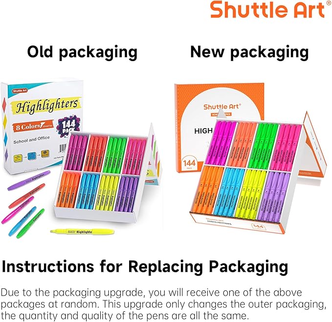 Shuttle Art 144 Pack Highlighters, Highlighters Assorted Colors Set, 8 Bright Colors Chisel Tip Highlighter Markers Bulk for Kid and Adult Coloring, Highlighting as School Supplies