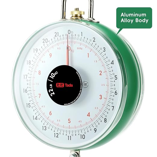 Tada 22LBS Double-Sided Dial Mechanical Hanging Scale with Scoop/Chain for Farm, Kitchen Food and Produce Weighing