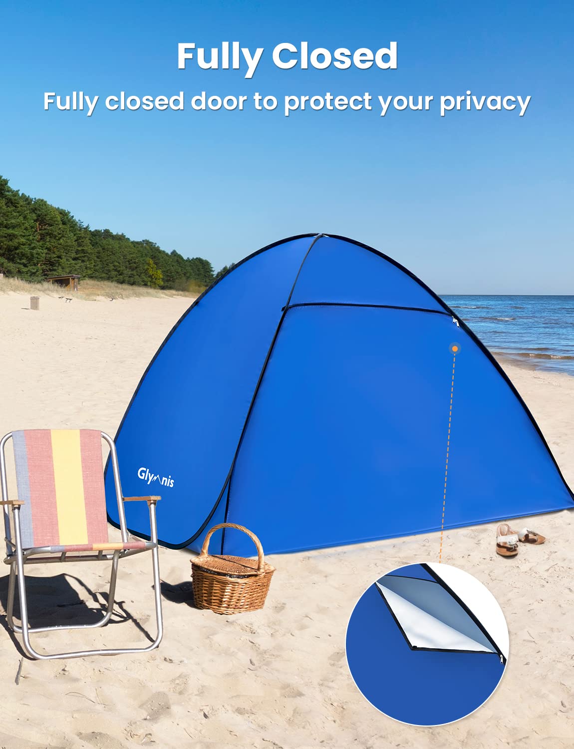 Glymnis Pop Up Beach Tent Instant Portable Sun Shade Shelter (S) 1-2 Persons UPF 50+ with Extendable Floor Zipper Door Automatic Easy Up Tent