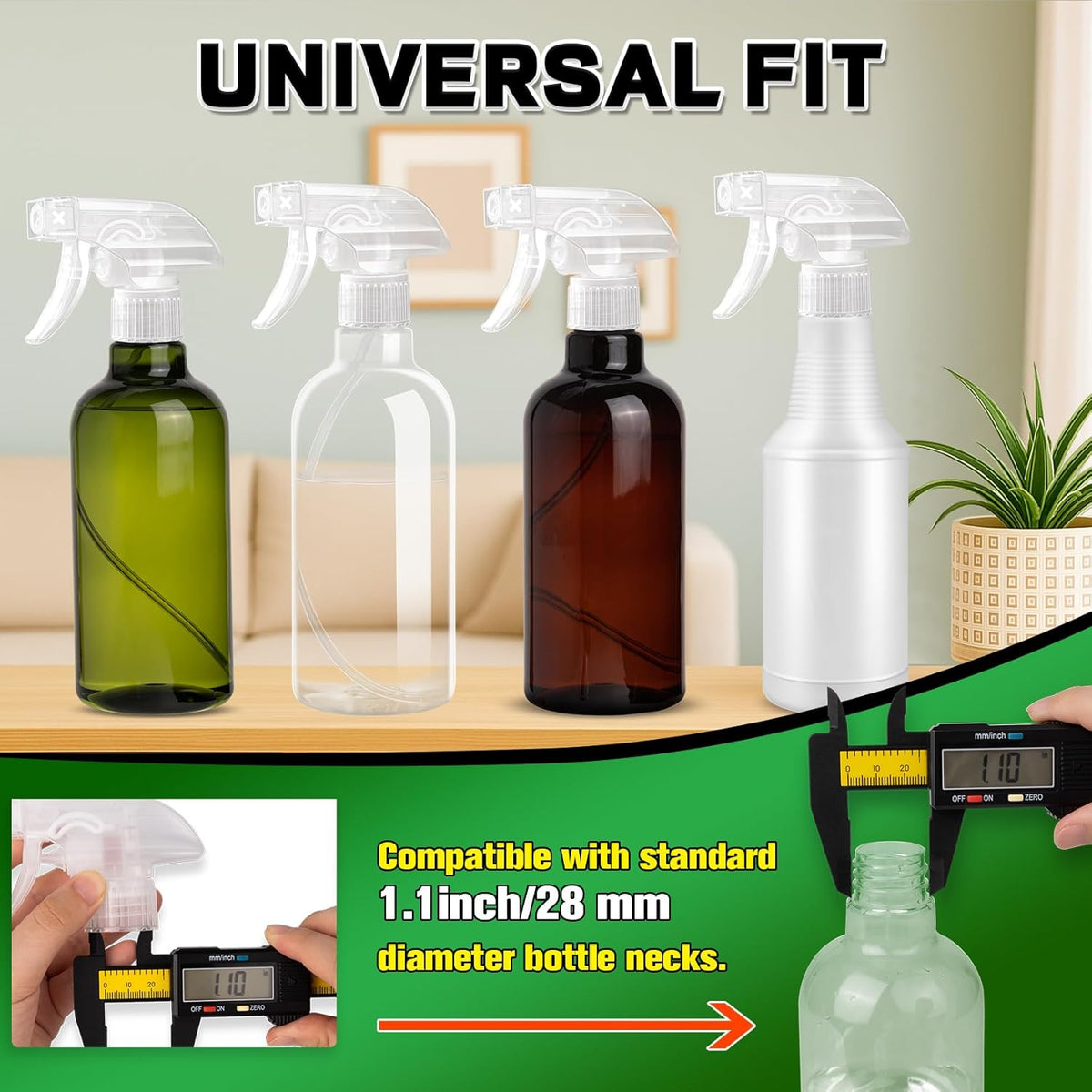 DIYSELF Spray-Nozzle-for-Bottles, 8 Pcs Spray Bottle Tops Replacement, Mist Stream Trigger Sprayer for 8oz 16oz 32oz Bottles, Clear Spray Bottle Heads for Cleaning Solutions, Car Detailing, Leakproof