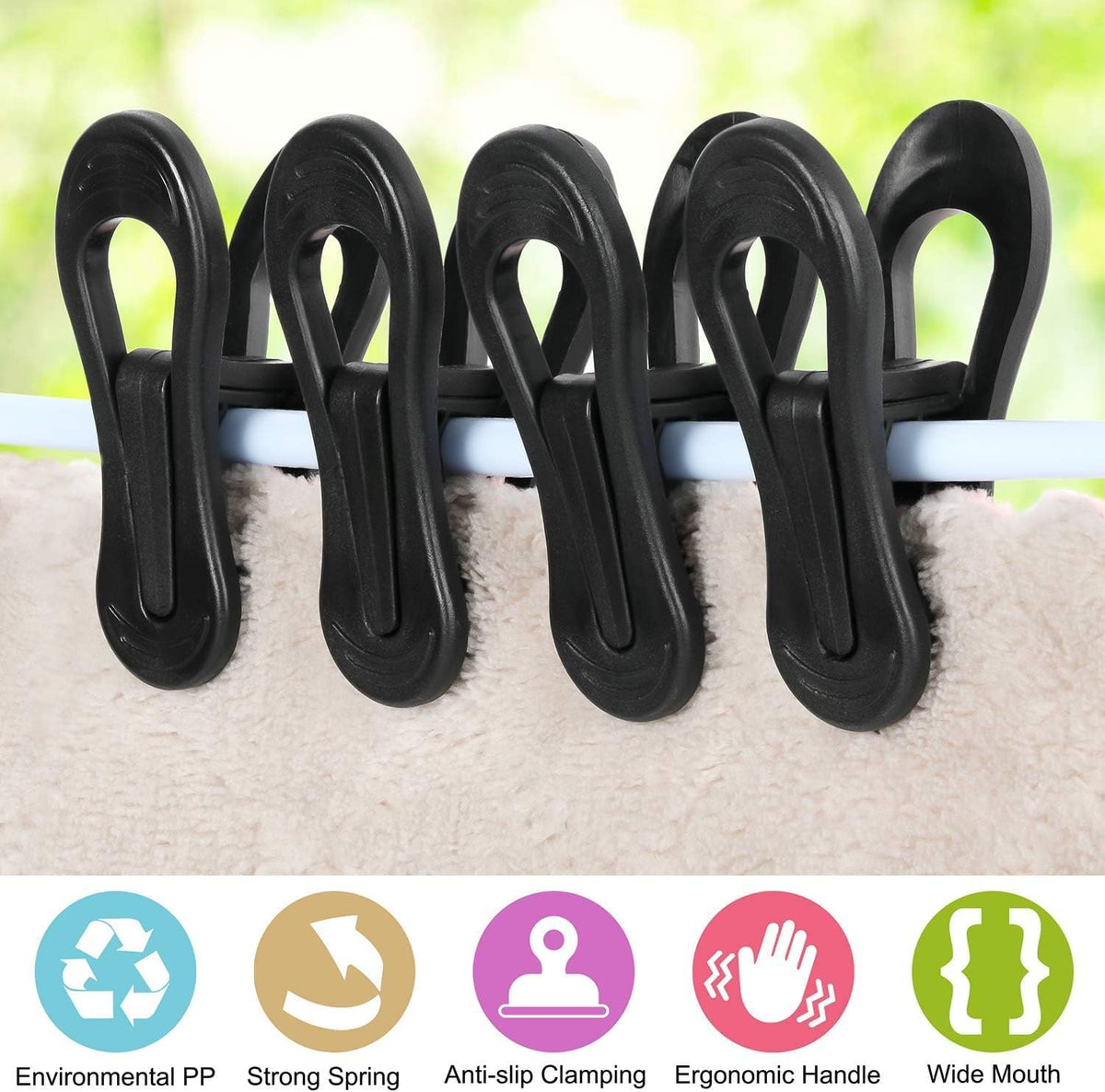 Tinfol 50pc Plastic Coat Hanger Clips, Black Strong Pinch Grip Finger Clips for Skirt Pant Hangers, Multi-Purpose Clothes Hanger Clip for Rounded Hangers