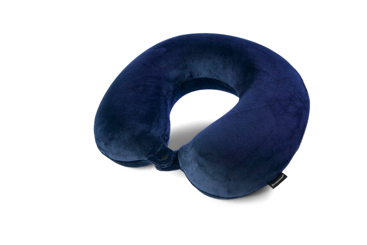 Brookstone Travel Neck Pillow - Lightweight Fleece Casing U-Shaped Stuffable Memory Foam Travel Pillow for Sleeping and Neck Support, Blue