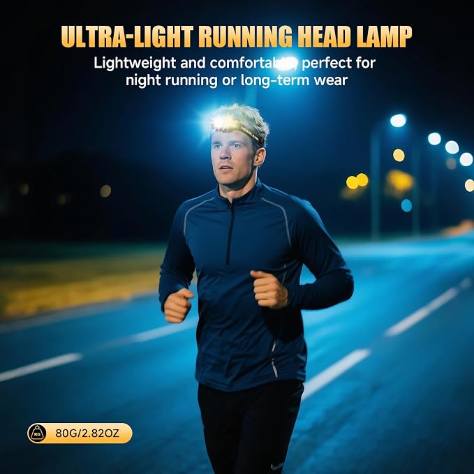 ATDOALL Rechargeable LED Headlamp, High Lumen Super Bright Head Lamp with Red Light, Motion Sensor, 5 Modes, 90° Adjustable, Waterproof Lightweight Headlamps for Adult Running, Camping, Fishing