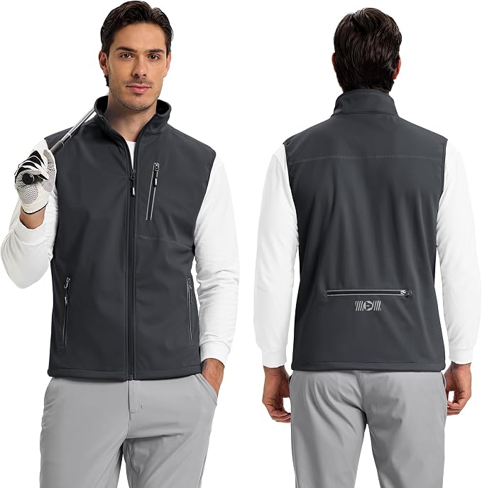 Outdoor Ventures Men's Windproof Softshell Vest Outerwear Lightweight Sleeveless Jacket for Running Golf Hiking Travel