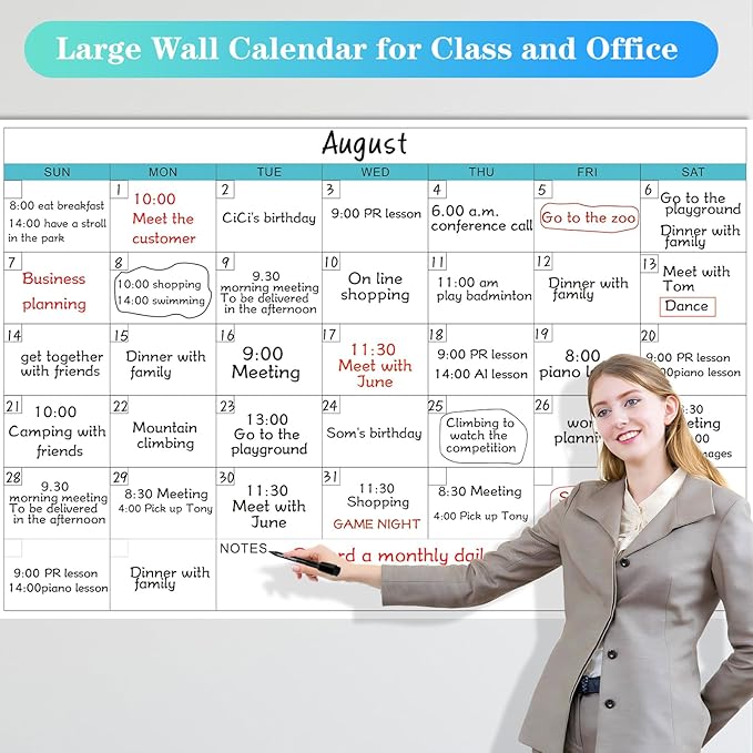 Dry Erase Calendar for Wall - 38" x 58" Extra Large White Board Calendar, One Month Undated Blank Daily Planner, Reusable Laminated 30-Day Task Organizer for Office, Classroom, Home(No Creases)