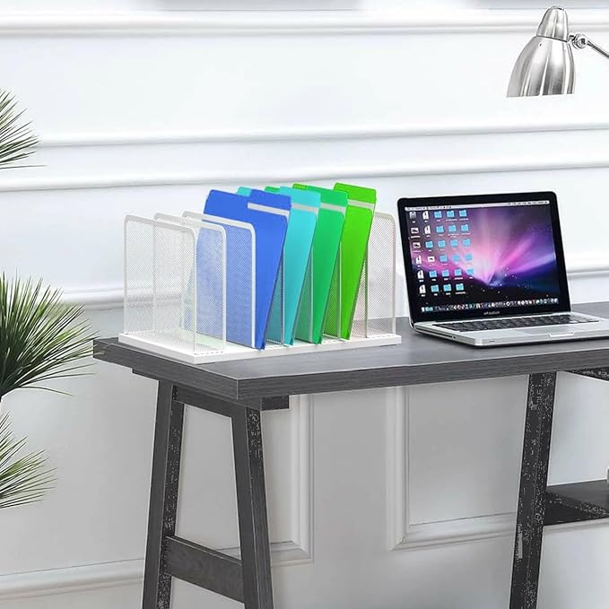 Kuntine.B Desk File Organizer Upright Mesh Desktop Organizer File Sorter Office Organization File Holder for Home, Office & Classroom (Silver, 1 Pack 7-Section)
