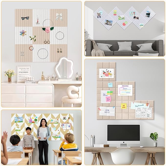 Smarpau Large Cork Board, Black Bulletin Board 48"x36", 12 Pack Pin Board Felt Wall Tiles with 50 Removable Adhesive Tabs 35 Pushpins, Cork Boards for Office Home School Decor