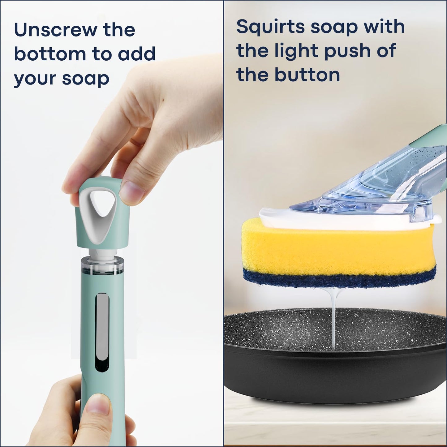 Dish Brush with Soap Dispenser Storage Set with 2 PCS Sponge Refills & Holder, Soap Dispensing Dish Brushes, Sponge with Soap Dispenser Handle, Dish Sponges with Handle for Dishes Pans Pots Sink