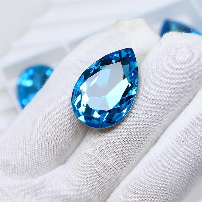 8Pcs Teardrop Crystal Pointback Rhinestones,30 * 20mm Large Glass Rhinestones Gem Stones for Crafts Dress Shoes Jewelry Making，Lake Blue