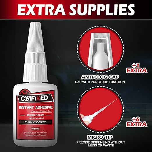 Super Glue Liquid, Instant Clear Cyanoacrylate Thick Viscosity Adhesive, Food Safe CA Glue for Shoe Sole Repair Leather Ceramic Plastic Glass Metal Wood Aquarium Porcelain Rubber Pottery Model Craft