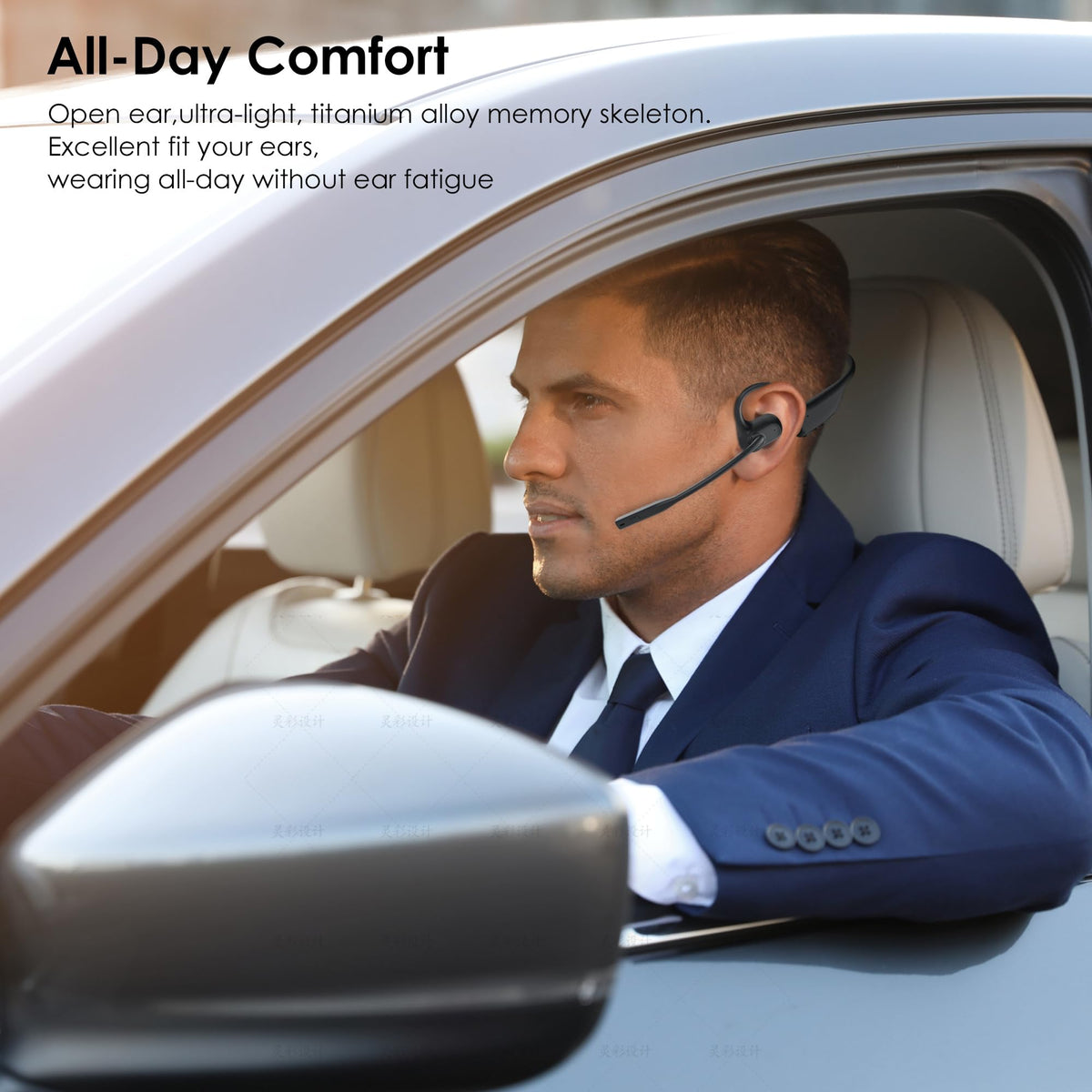 Gixxted Open Ear Headphones with Mic, Bluetooth Headset with Microphone, Dual Connect Bluetooth 5.3 with AI Noise Cancelling Mic & Mute Function, Wireless Headset for Work, Sports, Drive