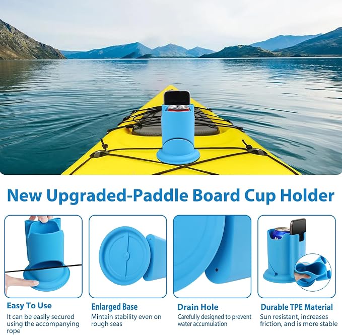Paddleboard Cup Holder, Paddle Board and Kayak Drink Holder, 2-in-1 Drink & Phone Holder, Paddleboard Accessory for Surfboards, Canoes, SUPs, Kayaks, Boats (Blue)