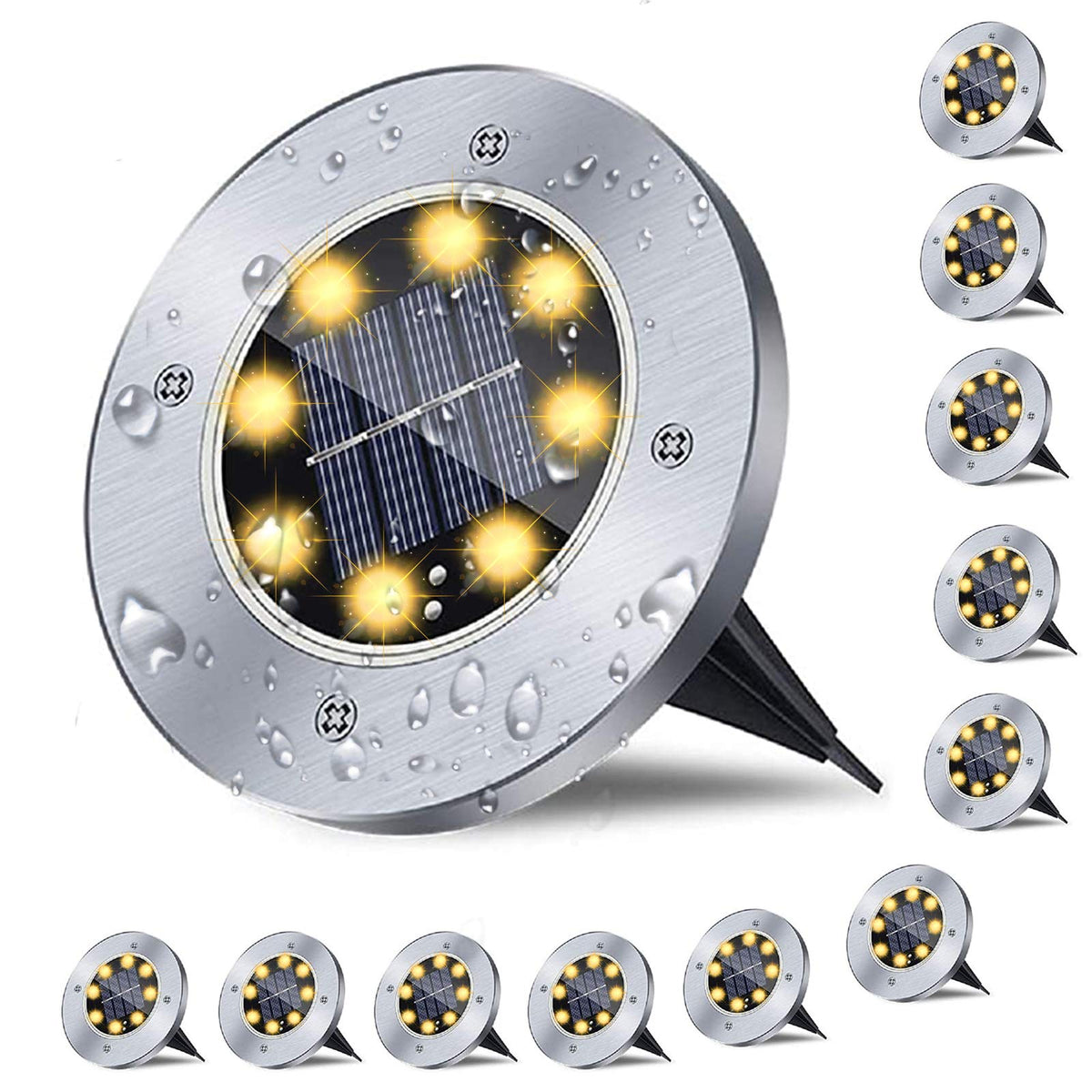 Rayolon Solar Ground Lights, Waterproof Solar Garden Lights, Upgraded Outdoor Garden Waterproof Bright in-Ground Lights, Landscape Lights for Pathway,Yard,Deck,Lawn,Patio,Walkway (12 Pack Warm Light
