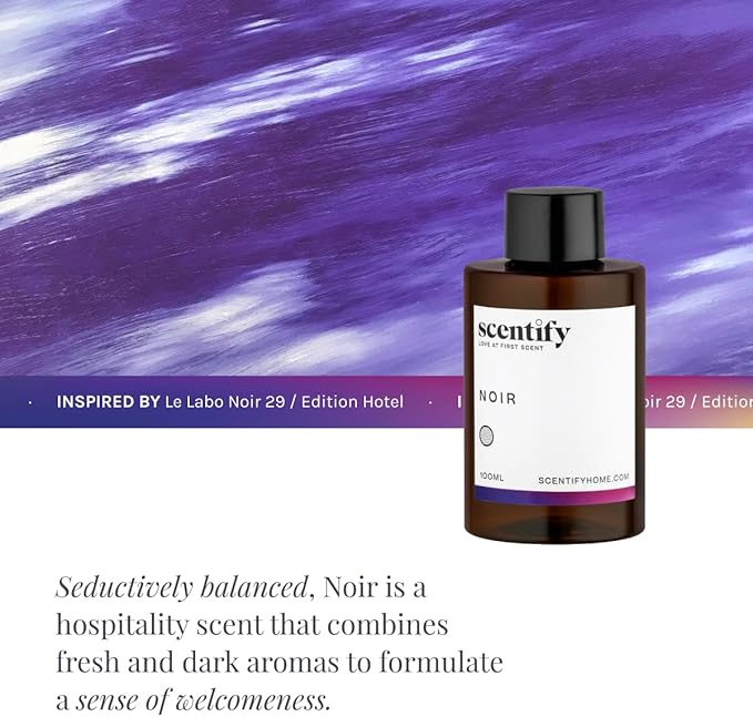 Scentify Noir Aroma Oil Refill Scent for Oil Diffusers - Bergamot, Bay Leaf, Vetiver, Cedar, Musk Scents - Luxurious Relaxing Aromatherapy Diffuser Fragrance 100ml, 3.38 oz