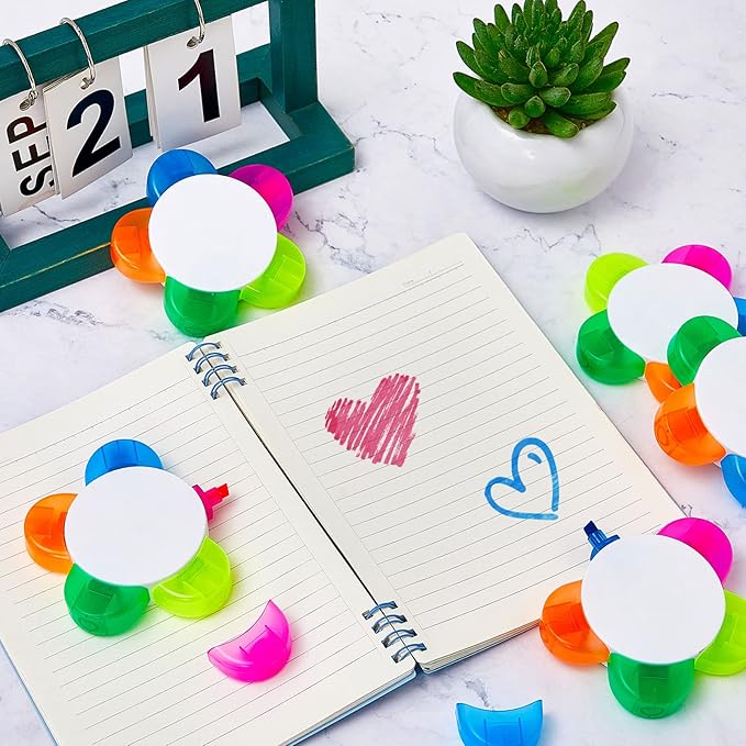 Outus 100 Pieces Petals Highlighters Assorted Colors Back to School Flower Shape Watercolor Highlighter Pens 5-in-1 Fluorescent Pens for Office School Stationery Aesthetic Supplies,5 Colors