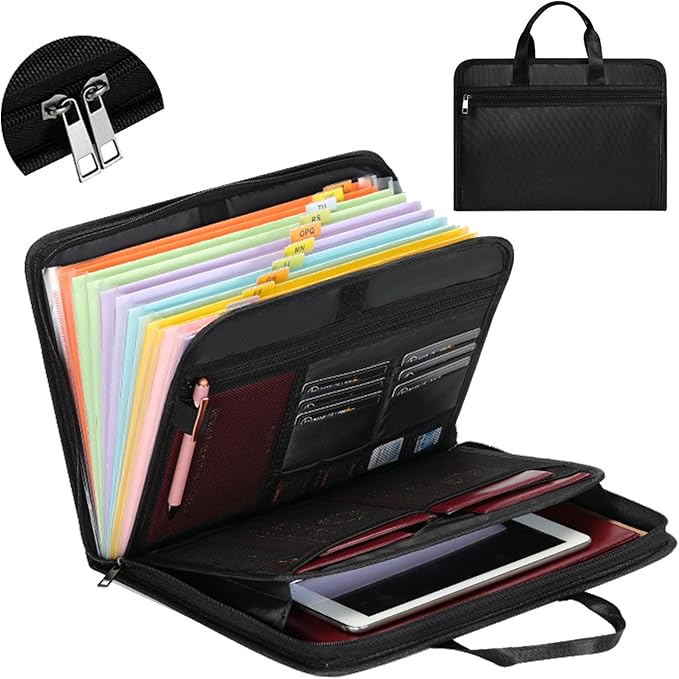 Accordion File Organizer Fireproof Expanding Folder - 13 Pockets, Letter A4 Size, Index Tabs,Organize Bills, Receipts & Important Documents Easily,Home Office & School