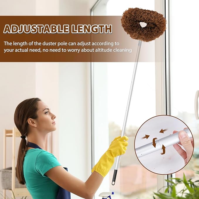 Ceiling Fan Cleaner Duster High Ceiling Extended Fan Blade Cleaner from 13 to 50 Inch Reusable Microfiber Ceiling Fan Duster with Extension Handle for Furniture Bookshelves Wall Door (Brown)