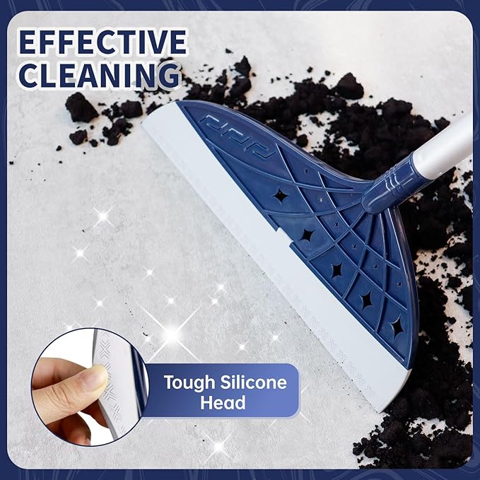Magic Air Broom, Silicone Broom Floor Squeegee for Glass and Floors with 60’’ Long Aluminum Adjustable Handles,Silicone Squeegee Broom or Pet Hair, Dust and Liquids (Blue)
