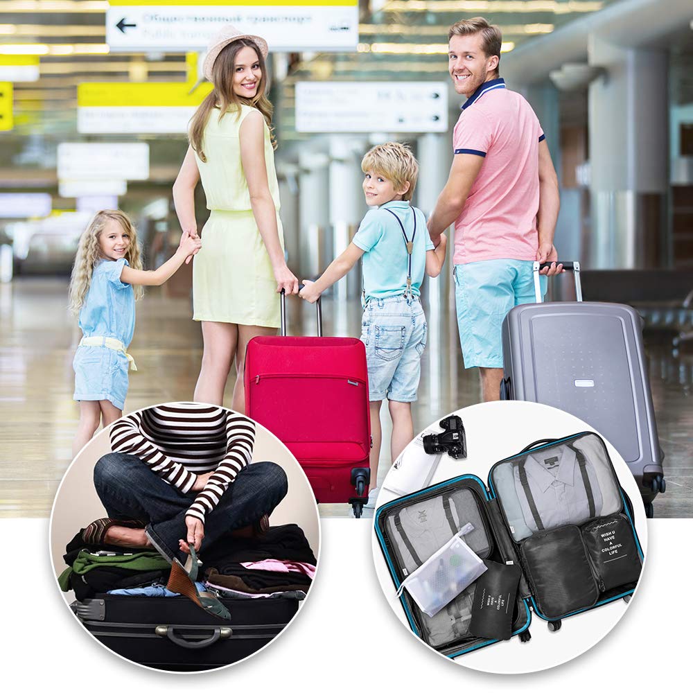 Packing Cubes 7 Pcs Travel Luggage Packing Organizers Set with Toiletry Bag (Black)