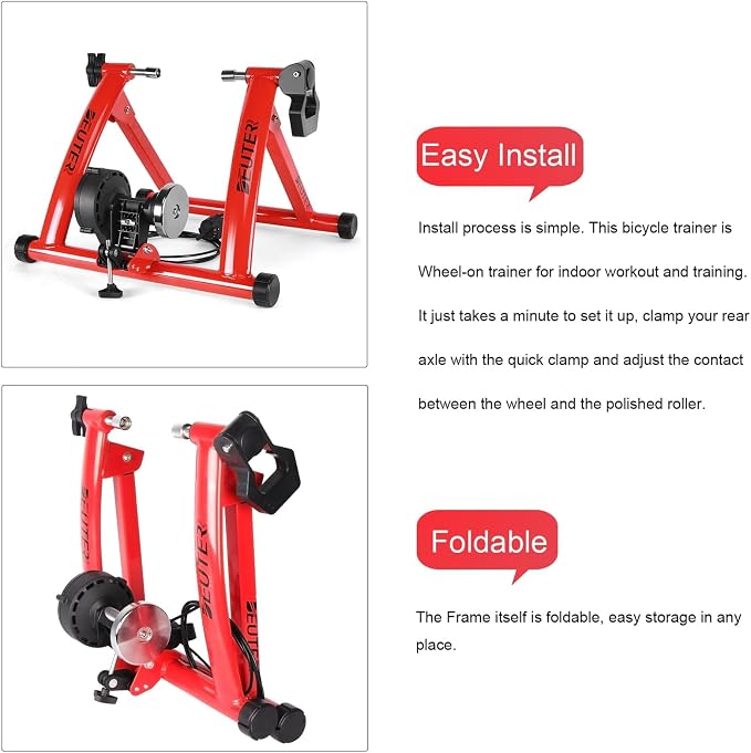 Bike Trainer, Magnetic Bicycle Stationary Stand for Indoor Exercise Riding, 26-29" & 700C Wheels, Quick Release Skewer & Front Wheel Riser Block Included