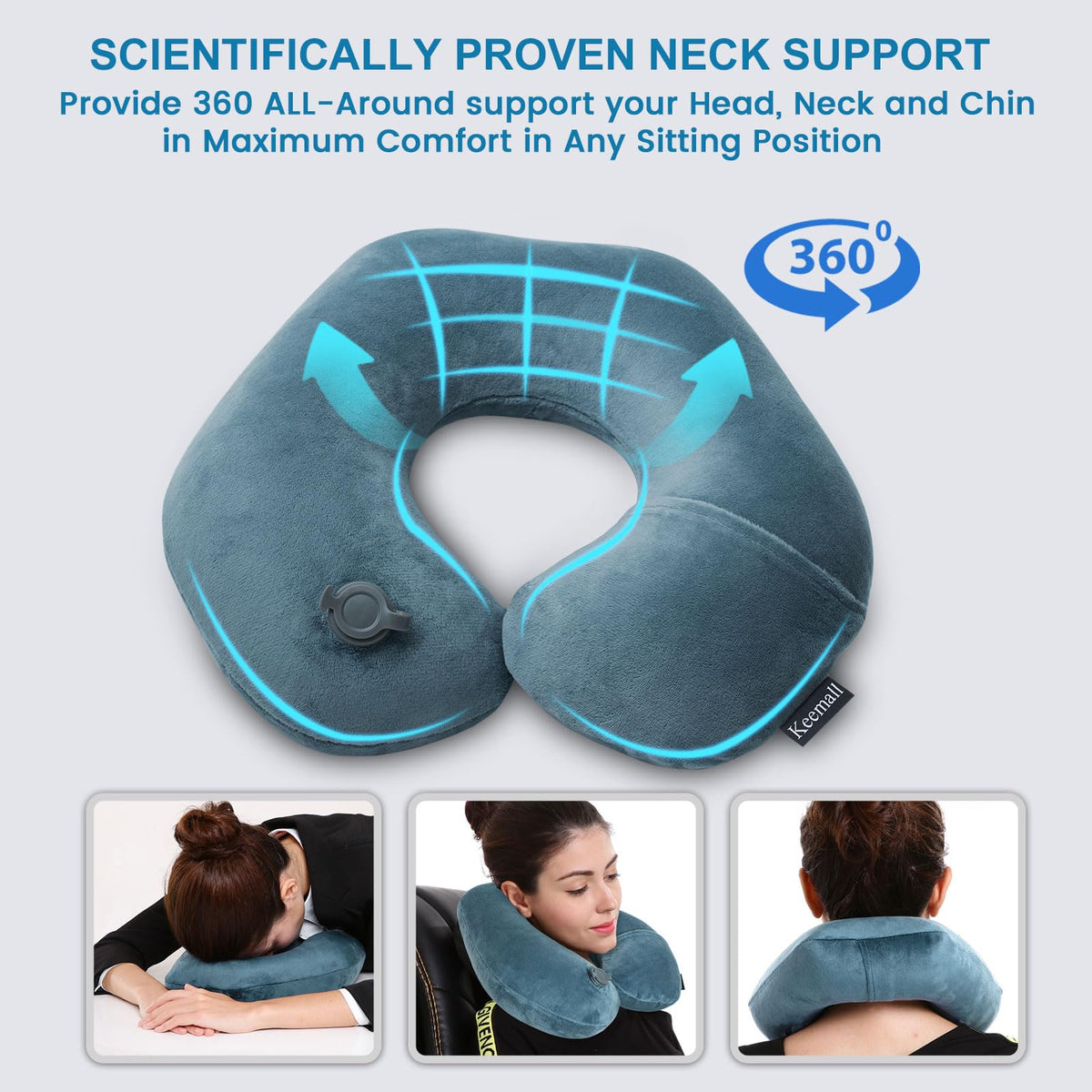 Keemall Inflatable Travel Neck Pillow for Airplane Train Car Washable Pillowcase U Shaped Office Napping Pillow