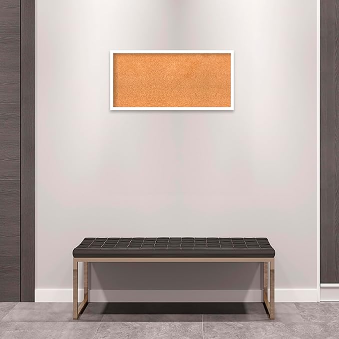 Amanti Art Natural Cork Board for Wall, 15x31 Vision Board with White Frame, Medium Corkboard Office Decor for Home Organization, Modern Corkboard Pinboard to Display Items for Home Organization in