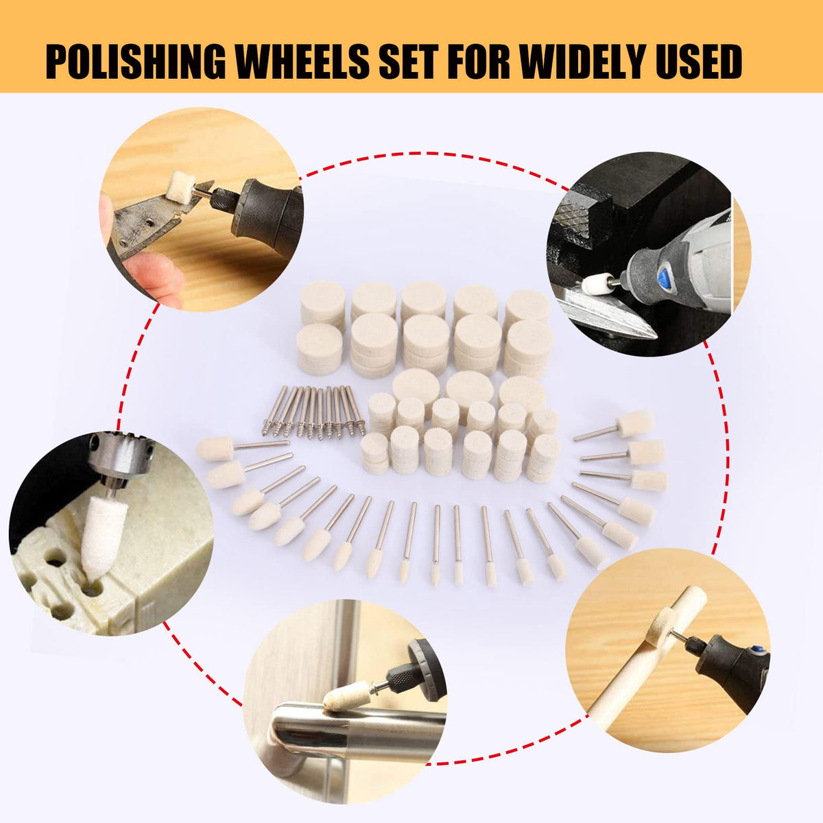 100PCS Polishing Buffing Wheel for Dremel Polishing Kit, Polishing Wheel for Dremel Tool Accessories, with 1/8" Shank for Dremel Buffing Wheels