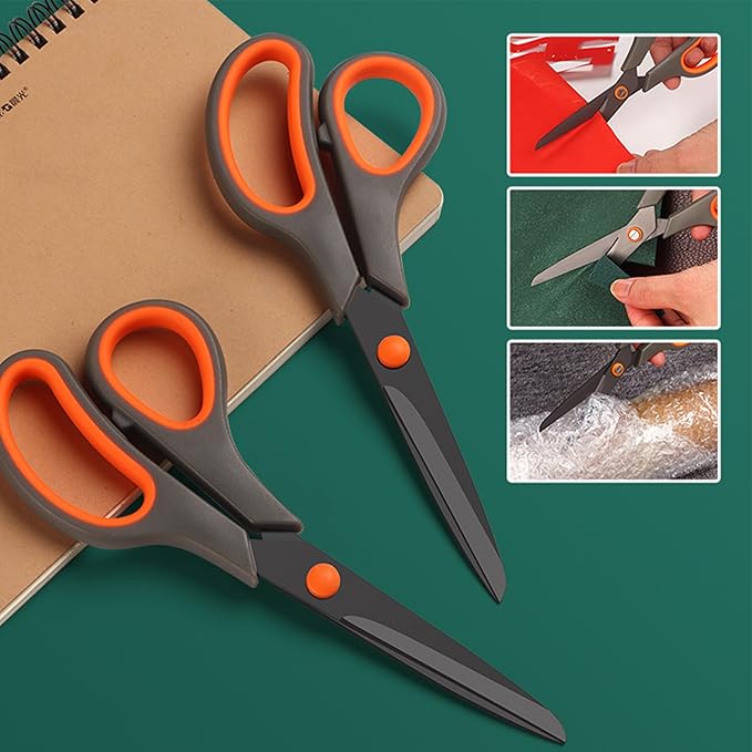 Scissors, Rkqoa 8" All Purpose Titanium Scissor Set of 6 Pack - 2.5mm Thick Sharp Scissors Bulk for Office School Sewing Craft Supplies, Classroom Must have, Teacher/Class Shears, Right/Left Handles