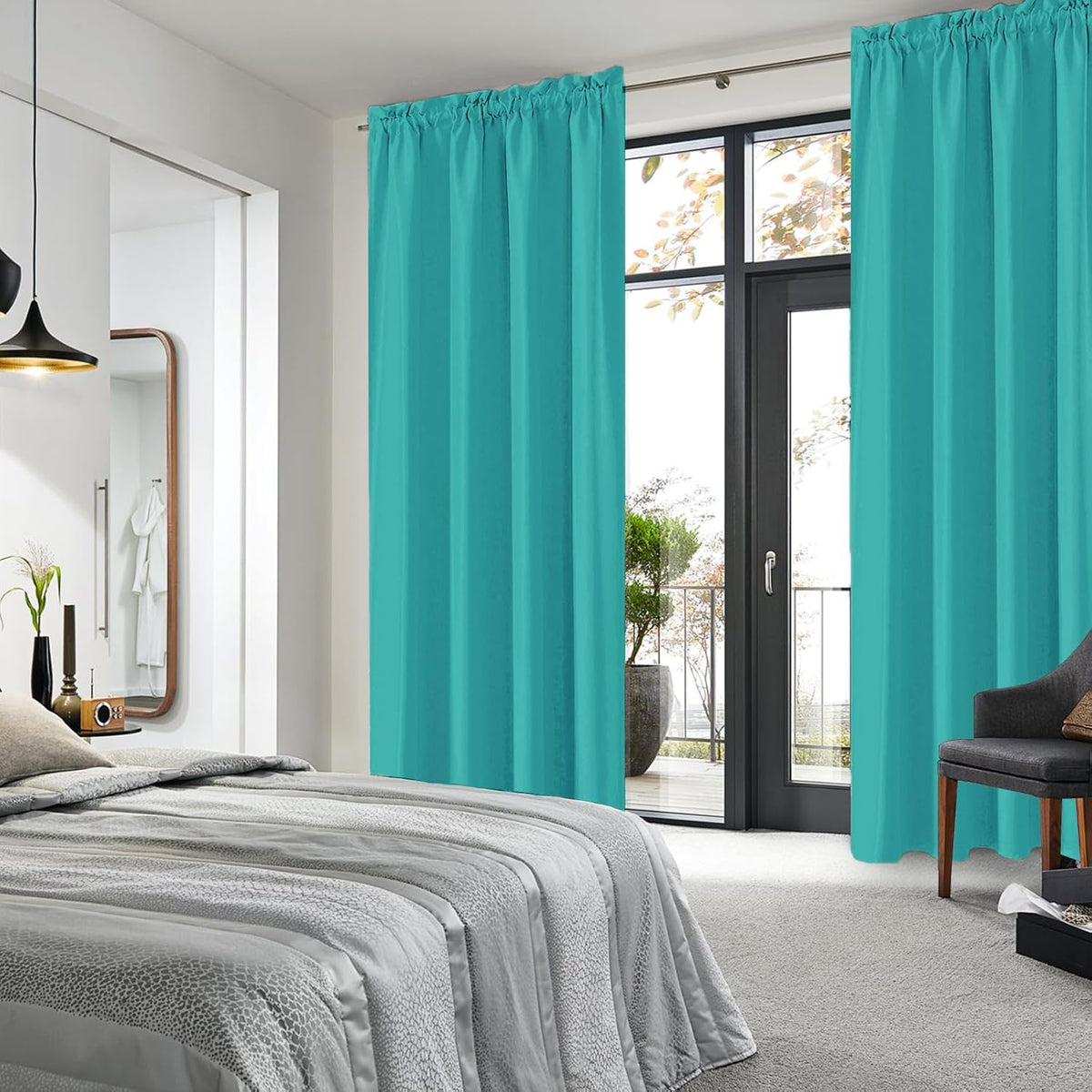 DWCN Blackout Curtains for Living Room Thermal Insulated, Energy Saving & Noise Reducing Bedroom Curtains, Peacock Blue, W 52x L 95 Inch, Set of 2 Rod Pocket Curtain Panels