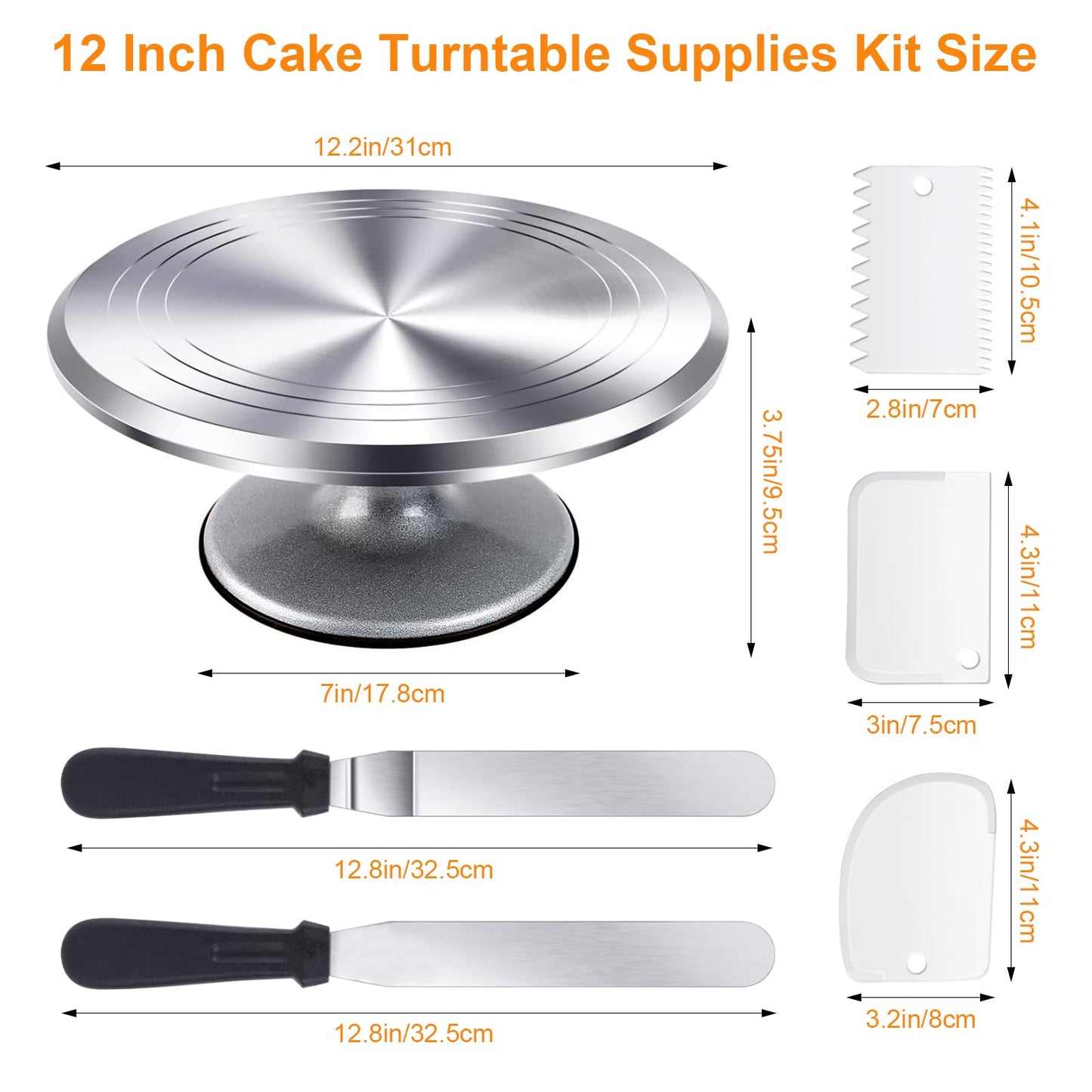 Uten 12 Inch Cake Turntable Cake Decorating Supplies Kit, 33 pcs Rotating Aluminium Cake Stand Set, Baking Tools with 20 Icing Tips, Bags, 3 Icing Smoother, Straight & Offset Spatula, Silicone Spatula