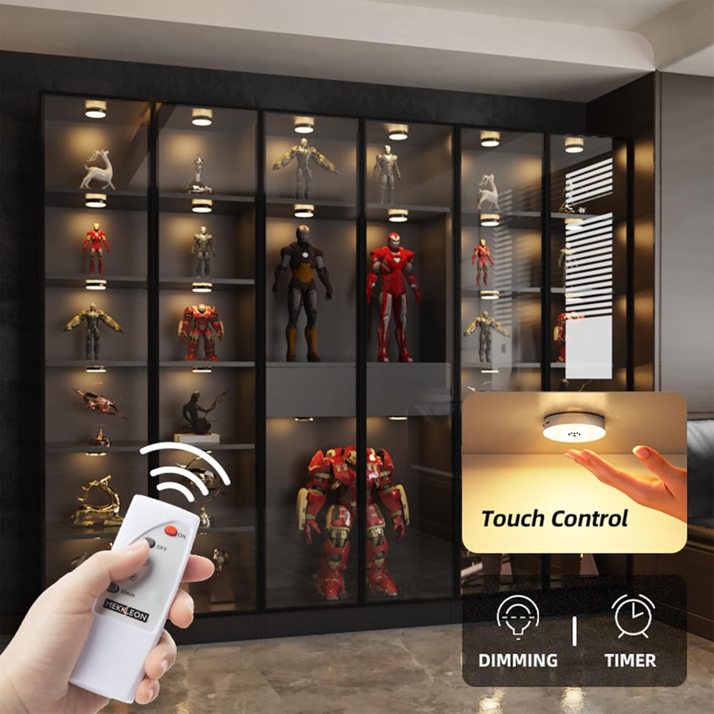 Puck Lights with Remote Control, Magnetic Under Cabinet Lighting, 1200mAh Rechargeable Stick On Lights for Under Cabinet, Hallway, Stairway, Closet (Cool White, 6pcs)
