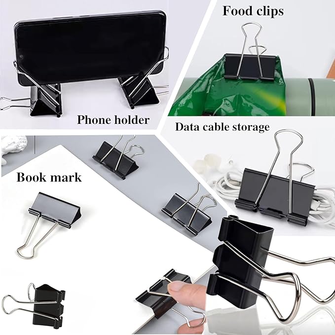 208 Pack Binder Clips Paper Clamps Assorted Size (Black) with Box, Jumbo, Large, Medium, Small, Mini and Micro,6 Sizes for Office, School and Home
