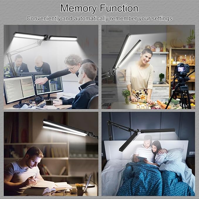 2-in-1 LED Desk Lamp, 24W Brightestwith Table Lamp with Clamp, Desk Light with Flexible Swing Arm,3 Color Modes Stepless Dimmable Double Head Architect Desk Lamps for Home Office Workbench Reading