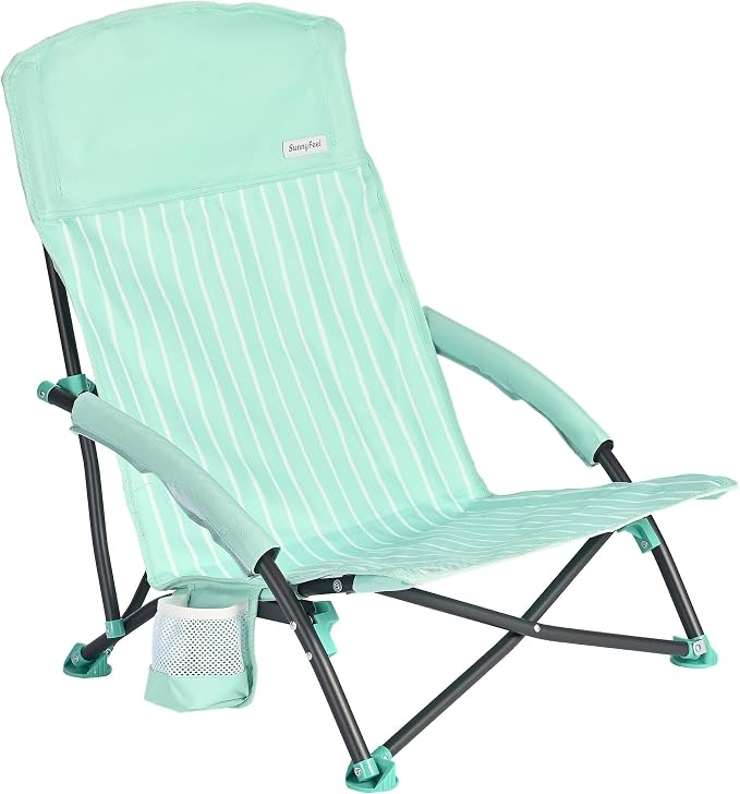 SUNNYFEEL Folding Low Camping Beach Chair 2 Pack, Portable Backpacking Chairs with Cup Holder,Carry Bag Compact & Heavy Duty for Adults 300 LBS for Outdoor Picnic Fishing Sand Lawn
