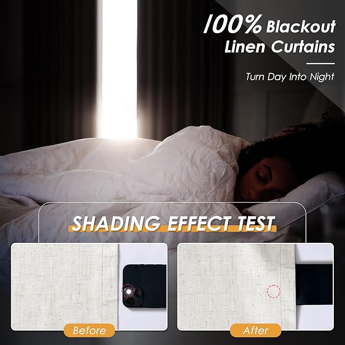 Beige White Linen Blackout Curtains 120 Inches Long Back Tab Rod Pocket Thermal Insulated Noise Reducing Flax Linen Sound Proof Sun Block Out 2 Panels Set for Nursery Extra Long 10 FT 52x120