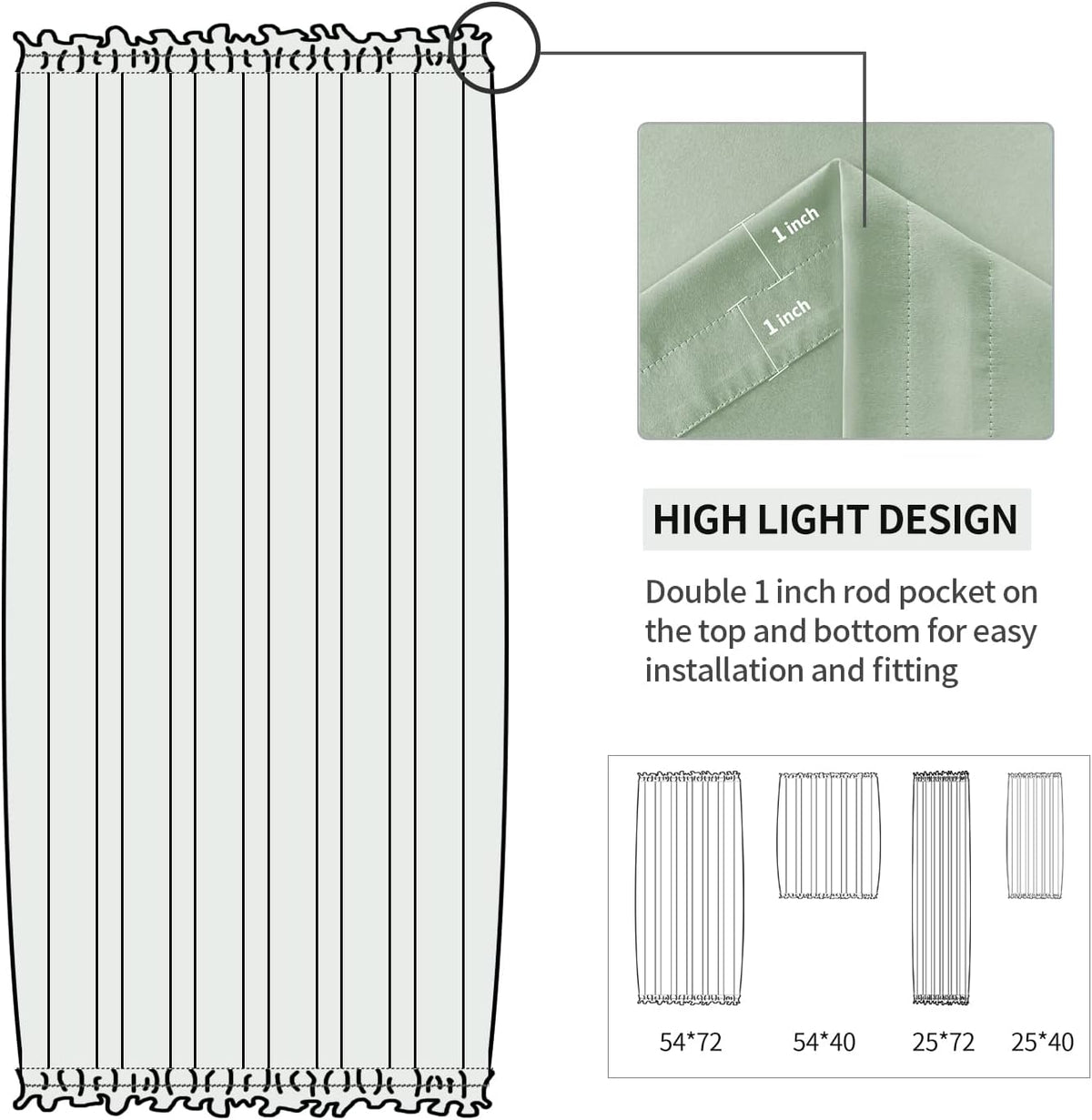 DWCN French Door Curtains – Rod Pocket Thermal Blackout Curtain for Doors with Glass Window, Kitchen and Patio Doors for Privacy, 54 X 72 Inches Long, 1 Curtain Panel with Tieback, Bean Green