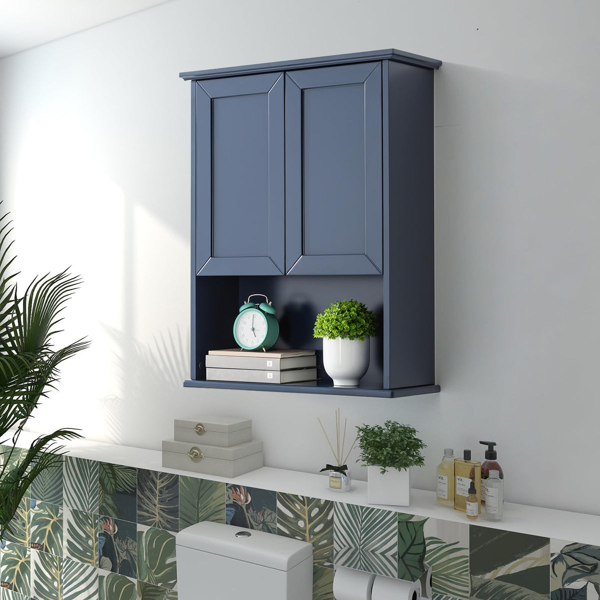 VANIRROR Navy Blue Bathroom Cabinet Wall Mounted with 2 Doors and Adjustable Shelf, 23"x29" Wooden Medicine Cabinet Over Toilet Storage Wall Hanging Cabinets for Bathroom,Bedroom,Kitchen,Laundry Room
