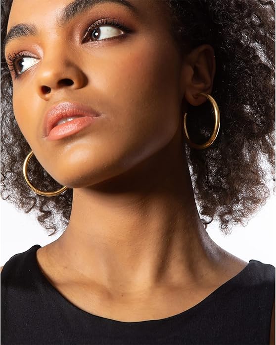 EXGOX Sterling Silver Hoop Earrings - Hypoallergenic, Lightweight, Chunky, 14K Real Gold Plated, Big Large Hoops for Women