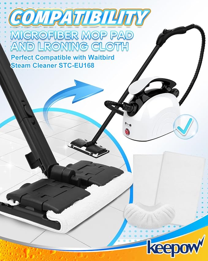 KEEPOW Reusable Microfiber Mop Pads Compatible with Waitbird STC-EU168, Microfiber Cleaning Replacement Pads 6 Pack & 4 Pack Ironing Cloths, for Multi-Surface Floor Cleaning, (Mop is Not Included)